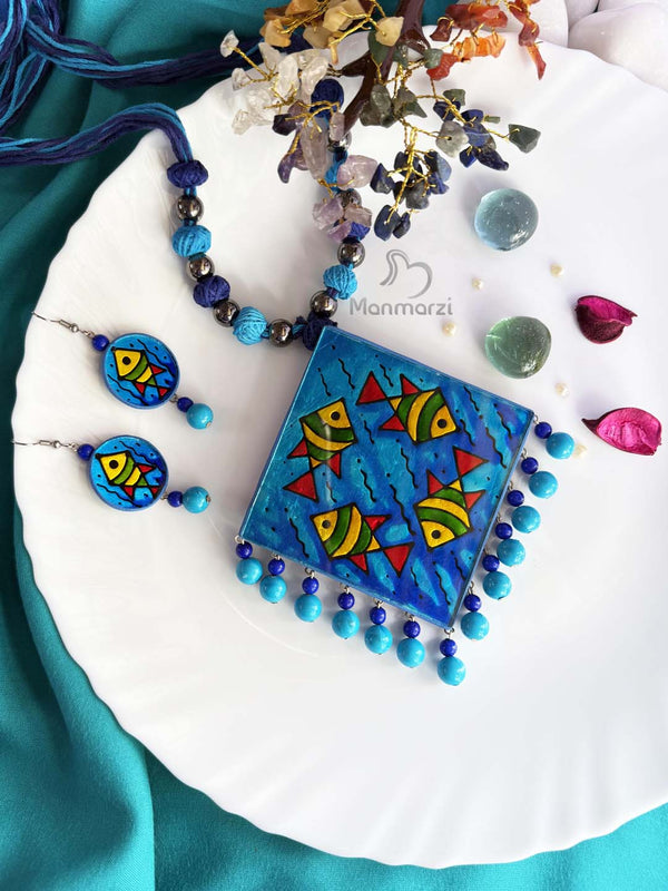 Matsya Leela – Handpainted Glass Jewellery Set | Manmarzi