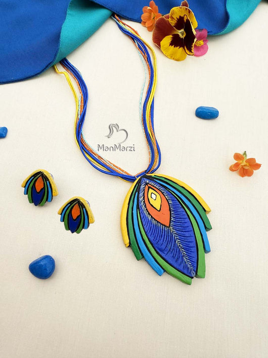 Morpankh Handcrafted Multicolour Terracotta Jewellery Set | Manmarzi