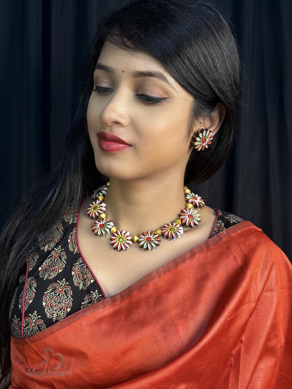 Pushpita- Floral Terracotta Jewellery Set with Earstuds | Manmarzi