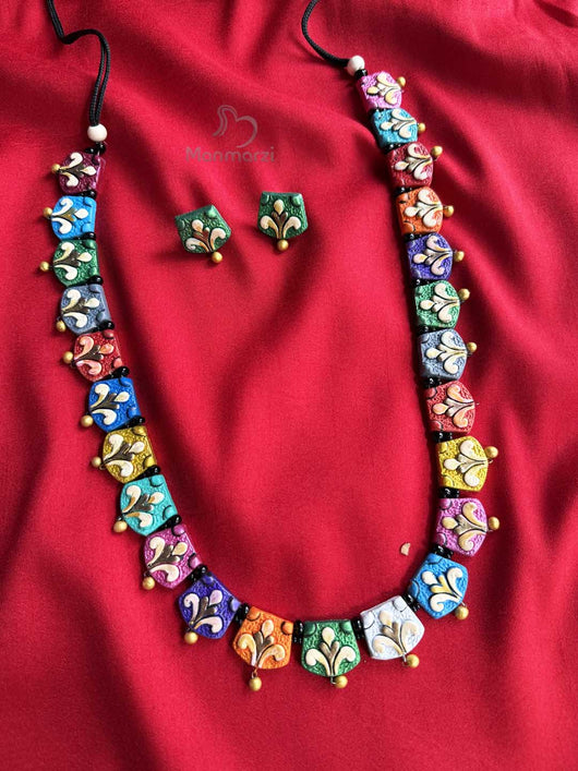 Satrangi-  Multicolour Terracotta Jewellery Set | Manmarzi