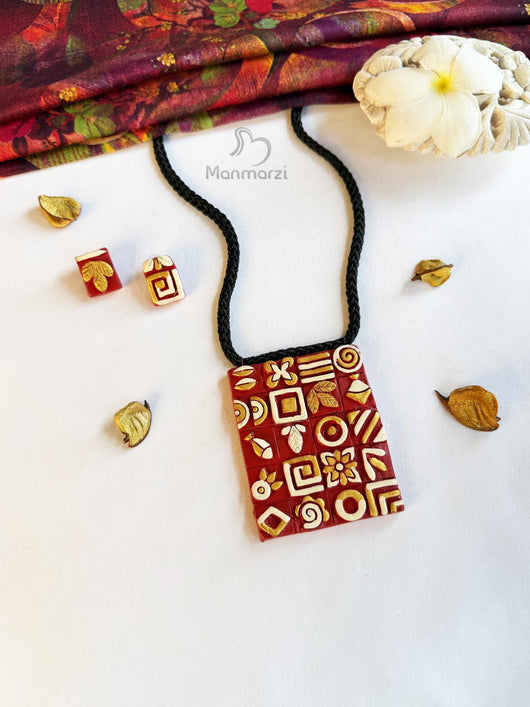 Tattva- Handcrafted Tribal Terracotta Jewellery Set With Earstuds