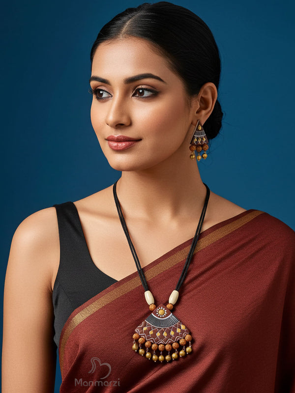 Avani- Handcrafted Terracotta Jewellery Set With Intricate Detailing In Earthy Tones