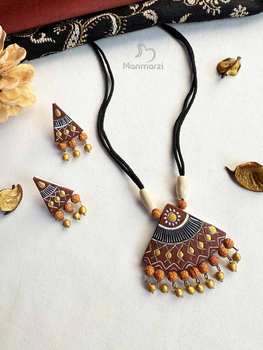 Avani- Handcrafted Terracotta Jewellery Set With Intricate Detailing In Earthy Tones