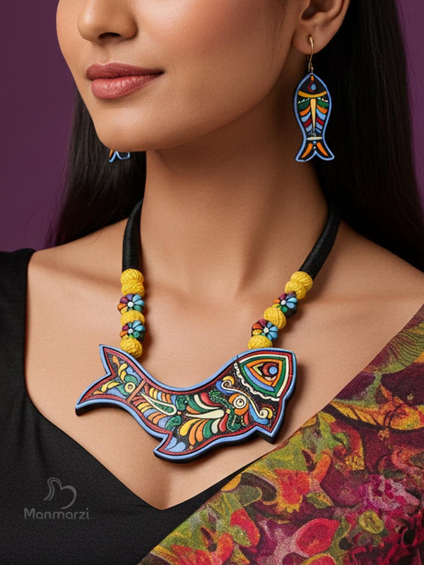 Matsyasundari – Handcrafted Terracotta Fish Jewellery Set with Madhubani Detailing