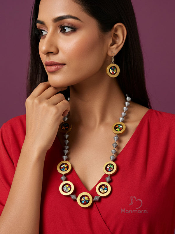 Rangat- Handcrafted Long Terracotta Jewellery Inspired By Intricate Rainbow Wheels