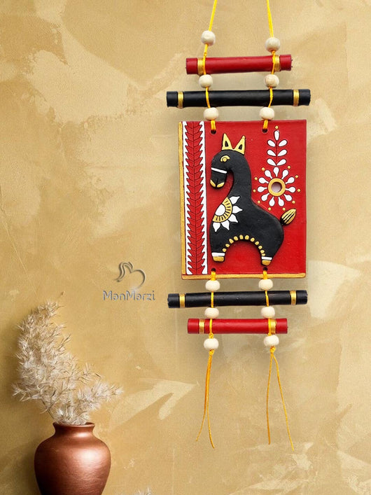 Rustic Handcrafted Bishnupuri Horse Terracotta Wall Hanging for Home Decor
