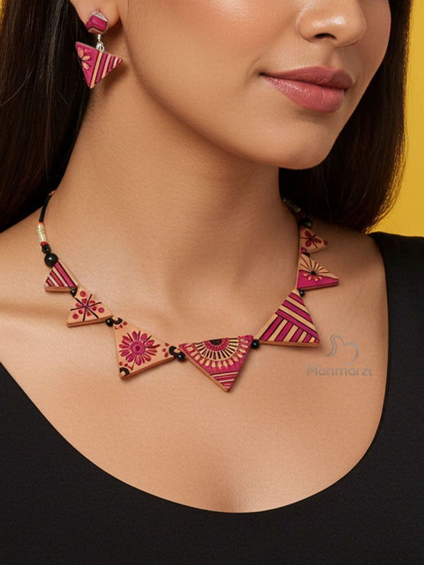 Kriti- Handcrafted Triangle Terracotta Jewellery Set With Intricate Design