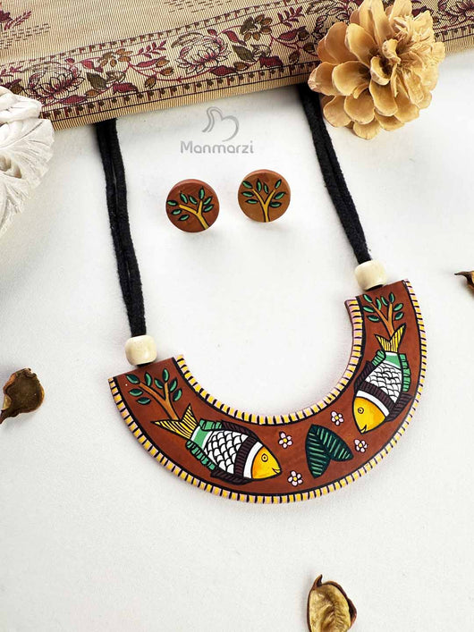 Matsya Milan – Handcrafted Terracotta Jewellery Set with Madhubani Art from Manmarzi