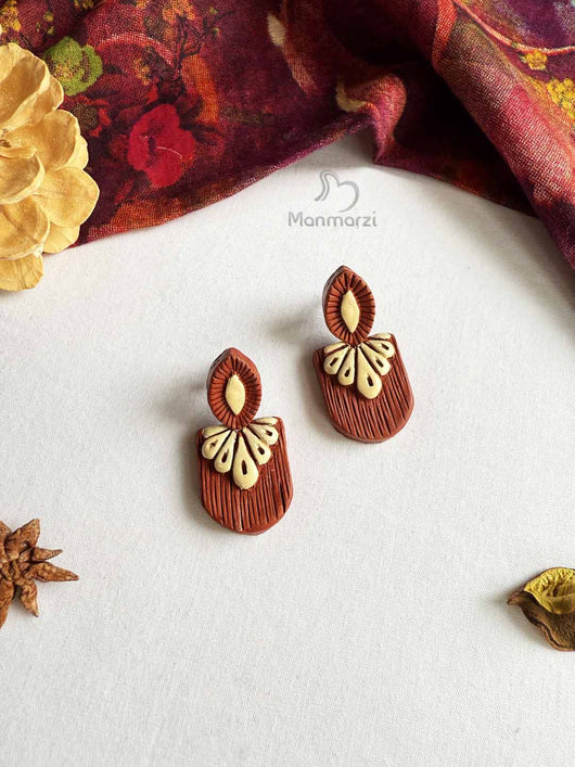 Gairika- Handcrafted Terracotta Earrings with White Petal |Manmarzi