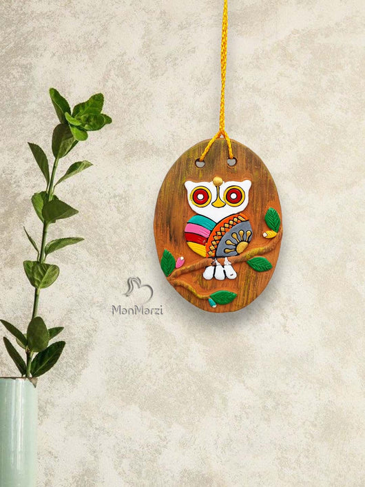 Miniature Forest Whims- Hand-painted Owl Terracotta Wall Hanging for Home Decor