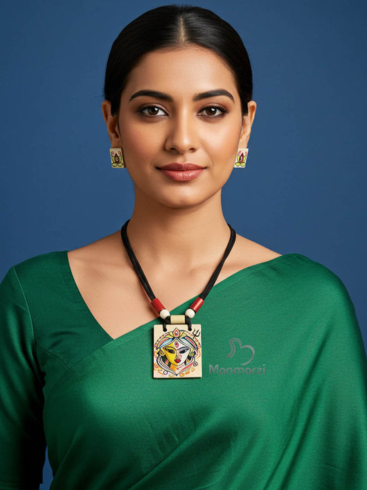 Shakti- Hand-painted Maa Durga Jewellery Set With Earstuds | Manmarzi
