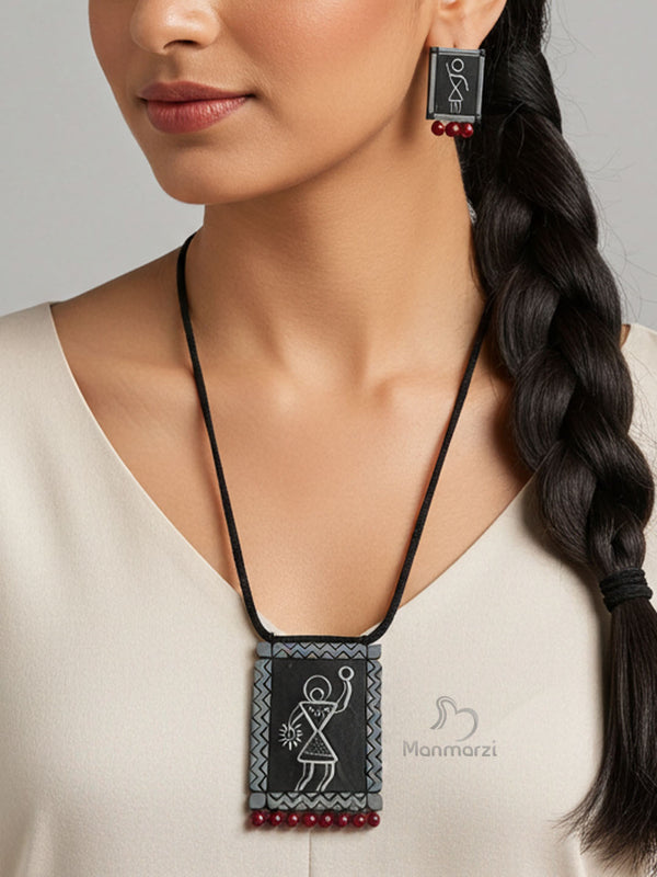 Lalita- Hand-painted Warli Terracotta  Jewellery Set | Manmarzi