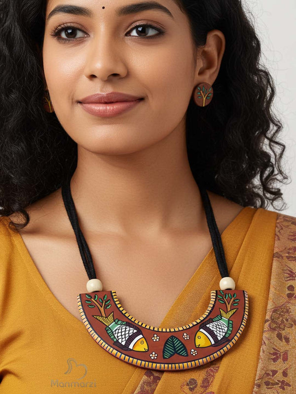 Matsya Milan – Handcrafted Terracotta Jewellery Set with Madhubani Art