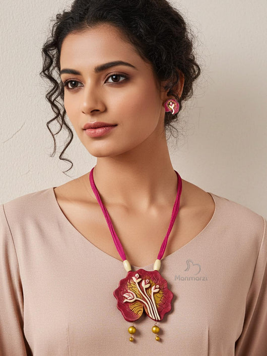 Mrinalini- Handcrafted Lotus Terracotta Jewellery Set | Manmarzi