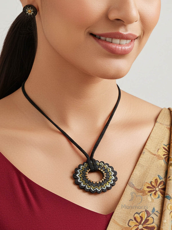 Nirali- Exquisite Black Floral Mandala Jewellery Set | Manmarzi