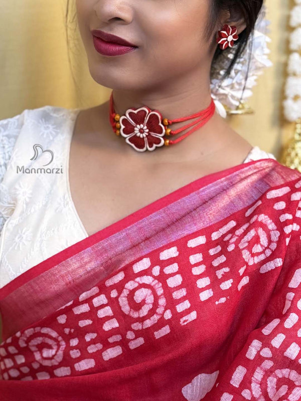 Roktokorobi- Handmade Floral Terracotta Choker With Earstud