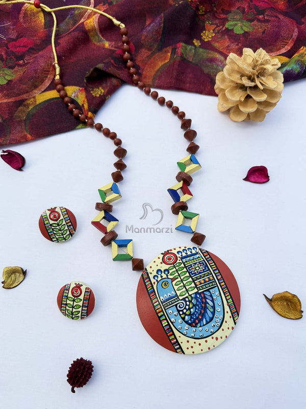 Vihag- Hand-painted Artistic Bird Terracotta Jewellery Set