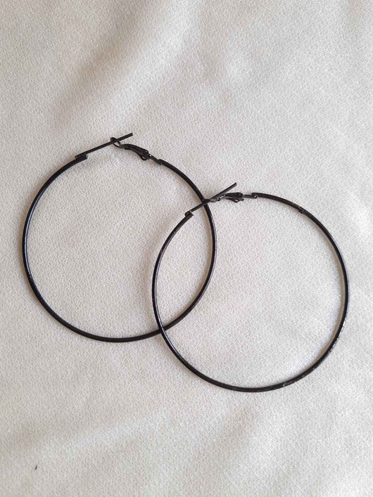Black Toned Circular Hoop Earrings