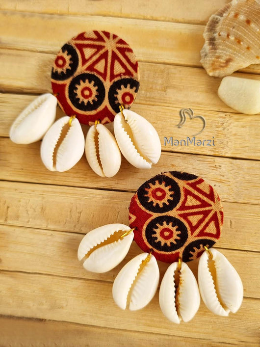 Handmade Fabric Stud Earrings With Shells