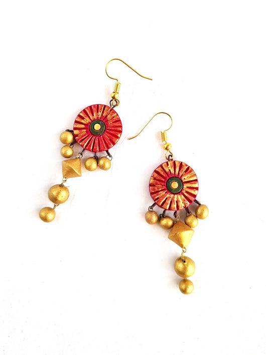 Exclusive Handcrafted Floral Terracotta Earrings With Hanging Beads