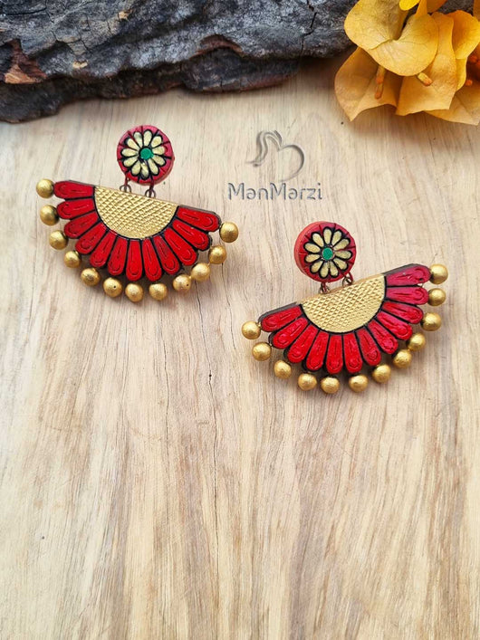Handcrafted Floral Design Terracotta Earrings for Women