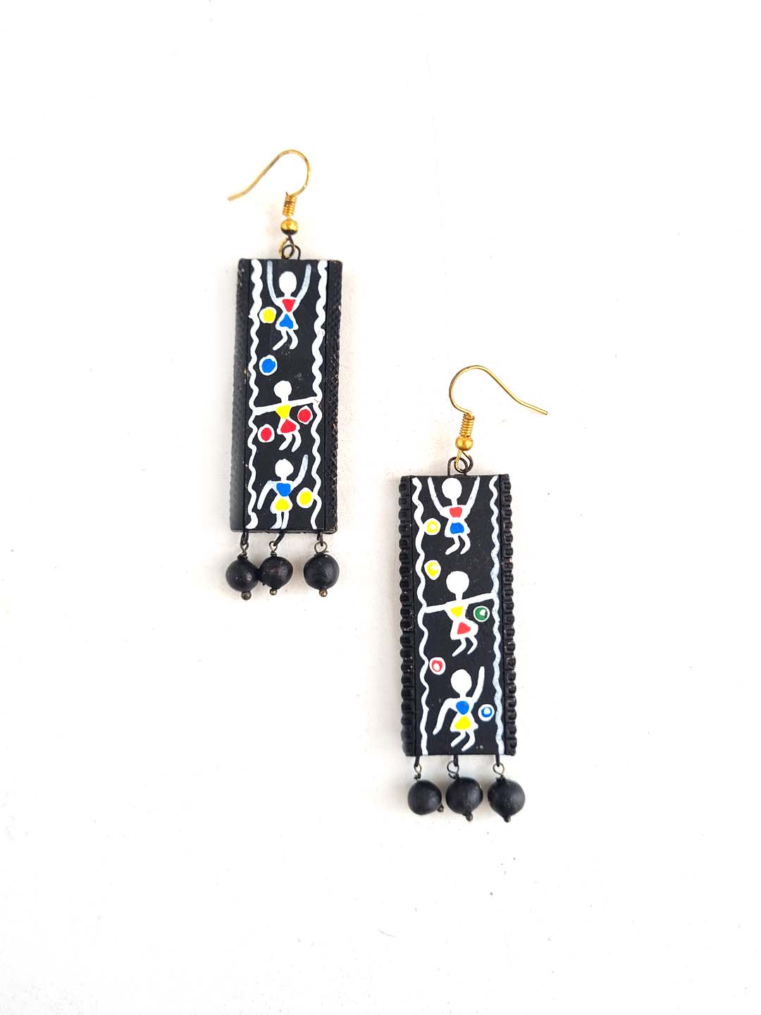 Yellow - Bishnupur Handpainted Terracotta Jhumki Earrings 10