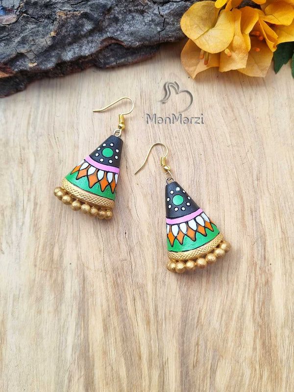 Exclusive Handcrafted Cone Shape Terracotta Jhumka Earrings for Women
