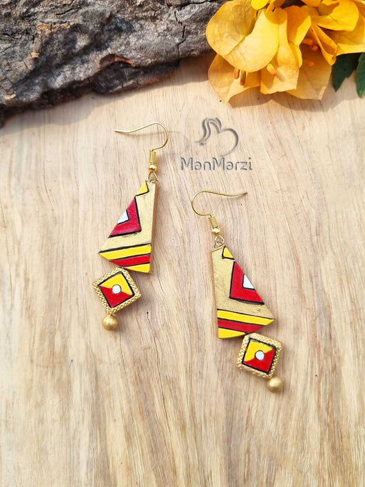 Handcrafted Hanging Drop Geometric Terracotta Earrings for Women