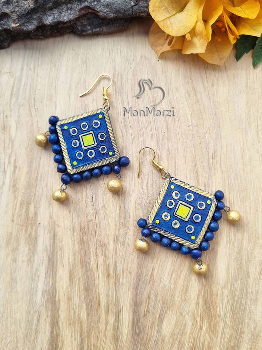 Handmade Hanging Geometric Terracotta Earrings for Women