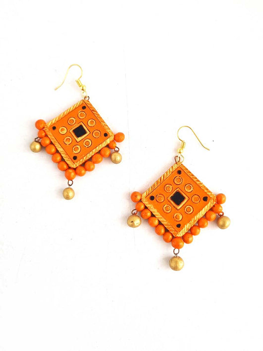 Handmade Hanging Geometric Terracotta Earrings for Women