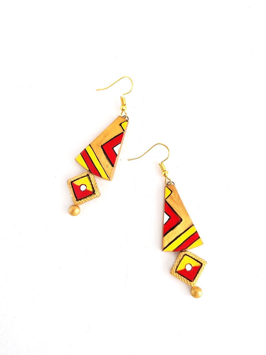 Handcrafted Hanging Drop Geometric Terracotta Earrings for Women