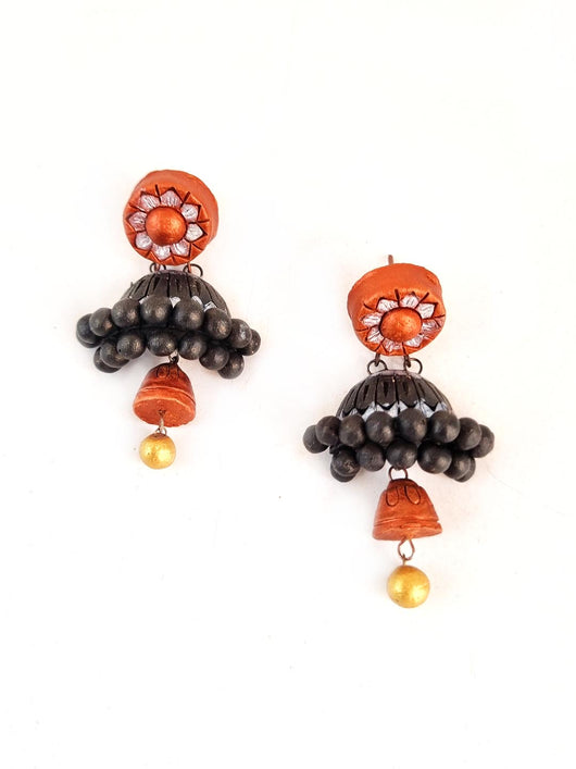 Exclusive Hand-painted Terracotta Jhumka Earrings for Women