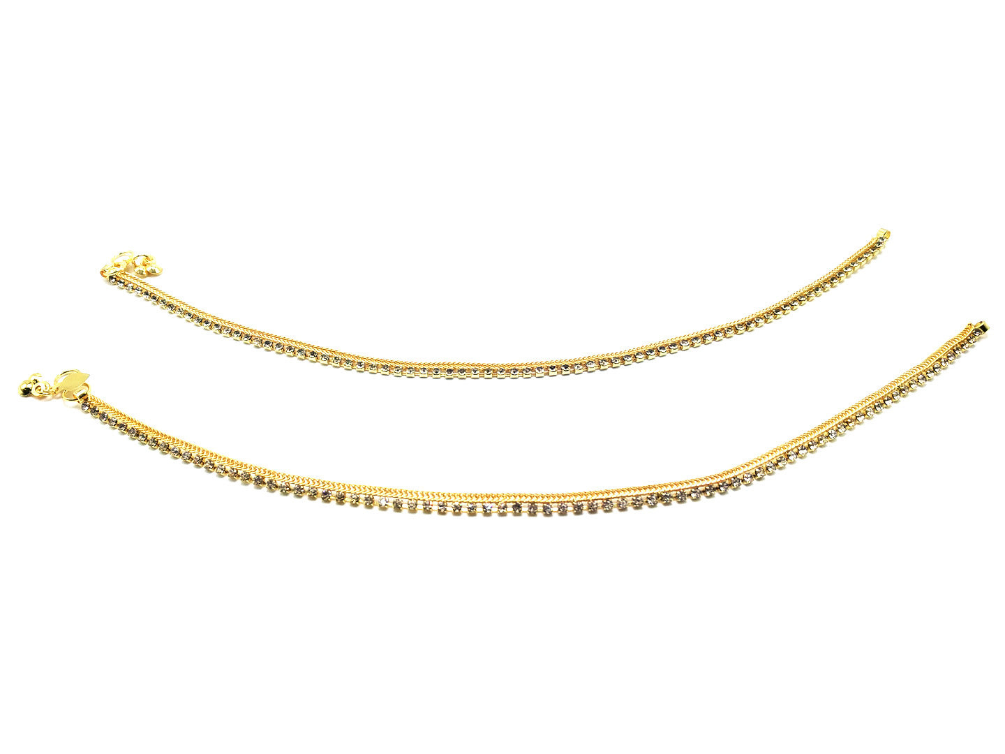 Set of 2 Gold Plated AD Studded Charm Anklets