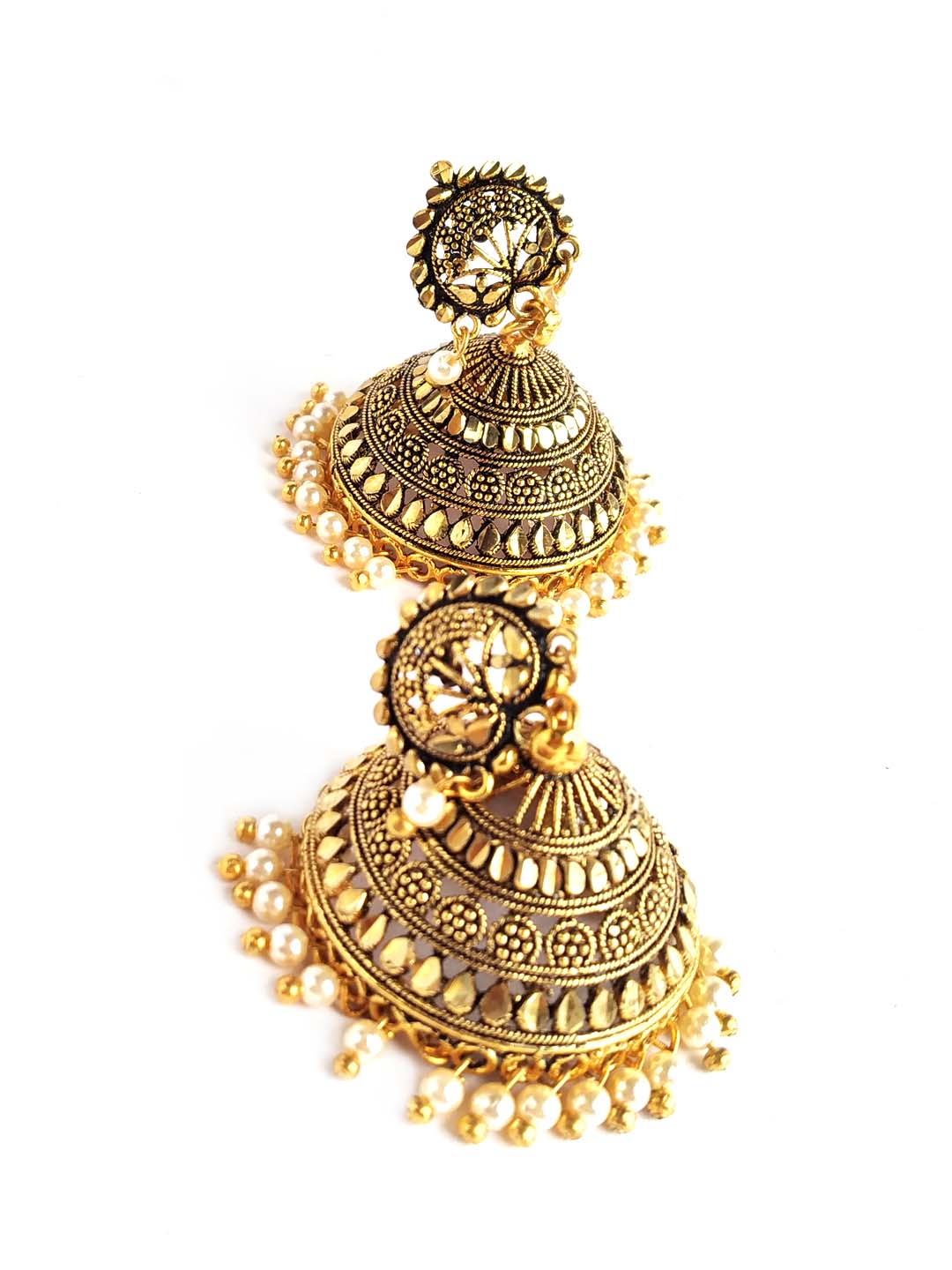 Golden Oxidised Dome Shaped Jhumka Earring