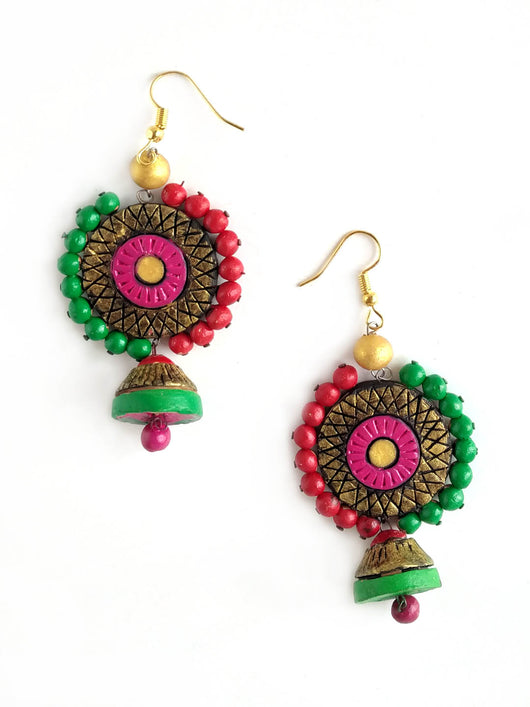 Round shaped Terracotta earrings with Jhumka