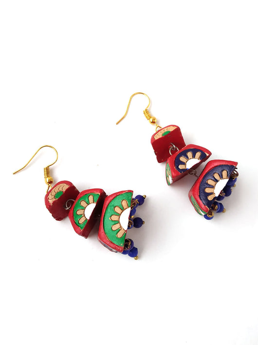 Three Layered Terracotta Jhumka Earrings for Women