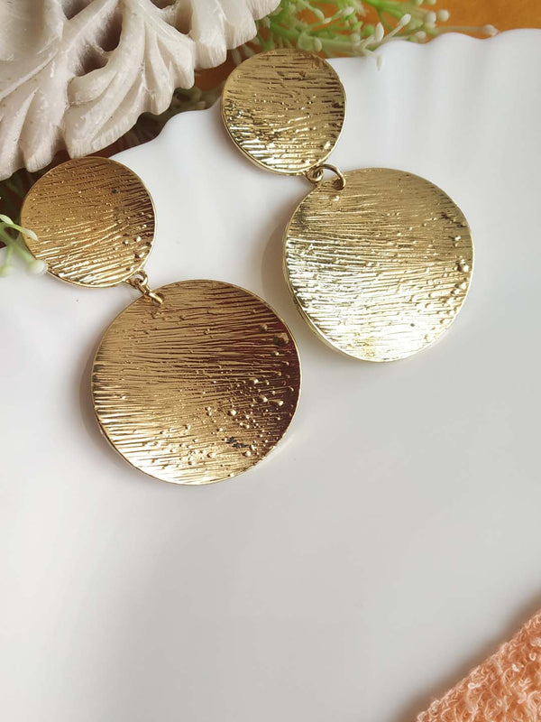 Golden Textured  Circular Statement Earrings
