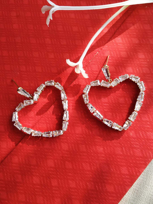 Heart Shaped Stone-Studded Drop Earrings for Girls