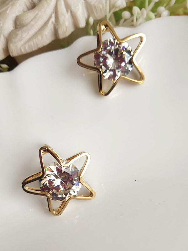 Gold-Toned AD-Studded Star Shaped Earstud
