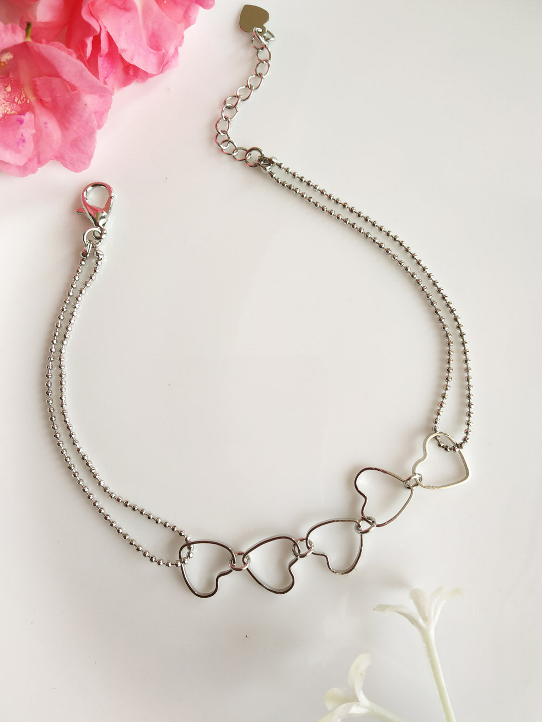 Silver-Plated Layered Heart Anklet for women
