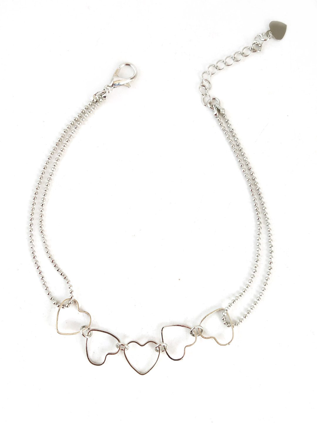Silver-Plated Layered Heart Anklet for women
