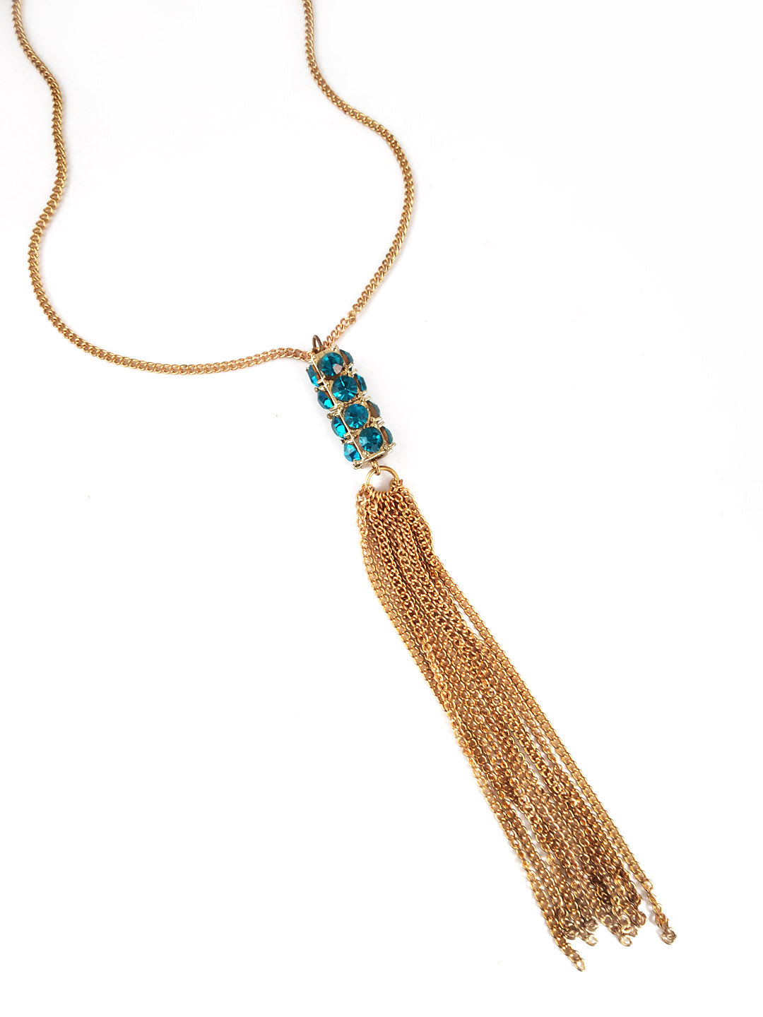 Blue Stone Studded Pendant With Tassel Detailing