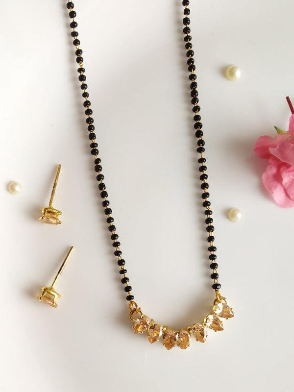 Gold Plated AD Studded Beaded  Mangalsutra With Earrings