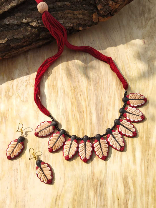 Exclusive designer Handcrafted Leaf Terracotta  Jewellery Set