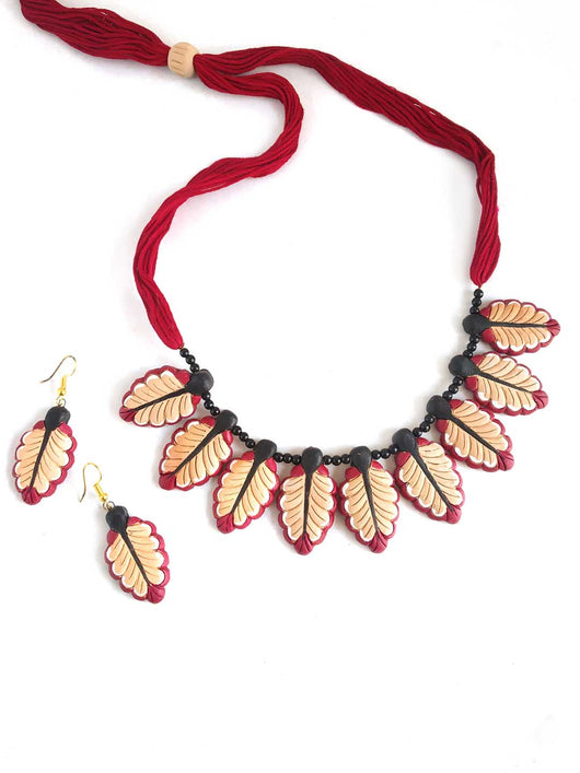 Exclusive designer Handcrafted Leaf Terracotta  Jewellery Set