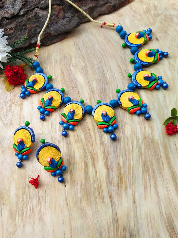 Handcrafted Peacock Design Terracotta  Jewellery Set