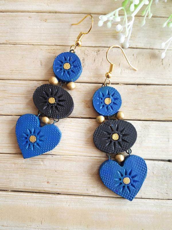 Blue & Black  Terracotta Drop Earrings for Women