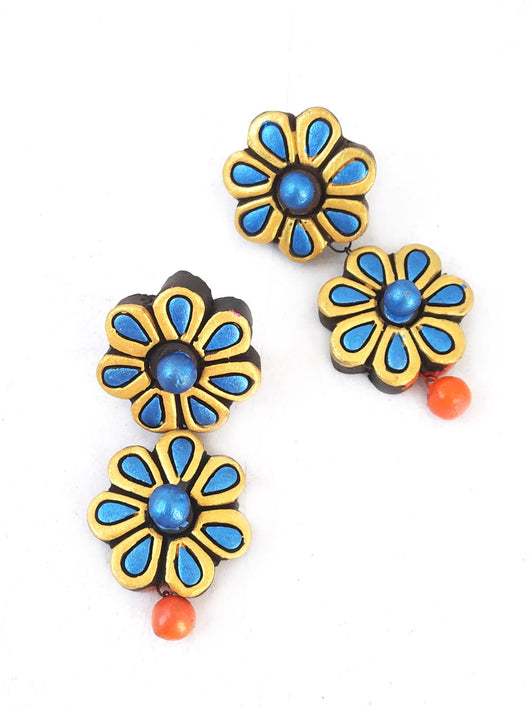 Handcrafted Floral  Terracotta Drop Earrings for Women