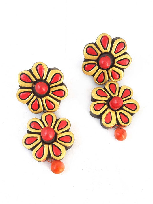 Handcrafted Floral  Terracotta Drop Earrings for Women