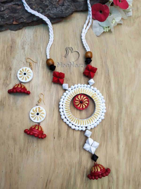 Exclusive Handcrafted White & Red Terracotta  Jewellery Set